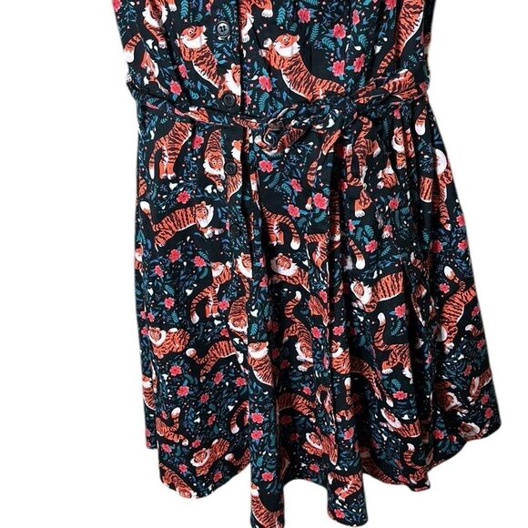 Eva rose vintage 1950s style floral tiger button up belted fit flare dress 3x - Picture 3 of 5